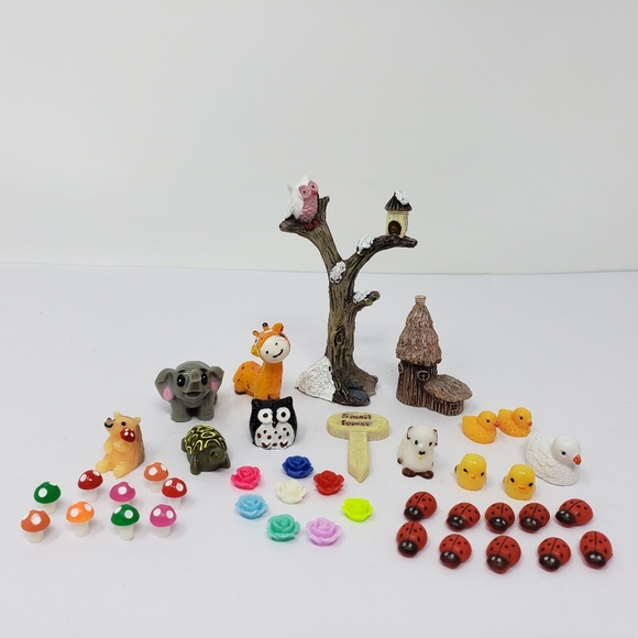 Fairy Garden Tree Cottage Ducks Turtle Elephant Giraffe Sign Lot - Picture 2 of 12
